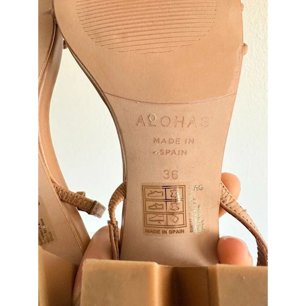 Alohas Juniper Strappy Square Toe Camel Sandals Leather Square Toe Women's EU 36